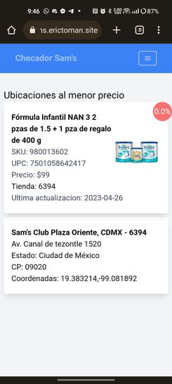 Fórmula Infantil NAN con 2 Latas de 400 g c/u | Sam's Club
