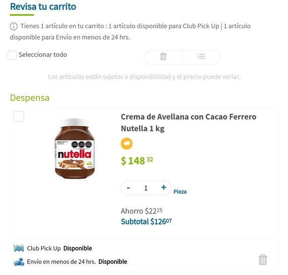 Sam's Club: Crema de Avellana con Cacao Ferrero Nutella 1 kg (Precio al  agregar al carrito) 