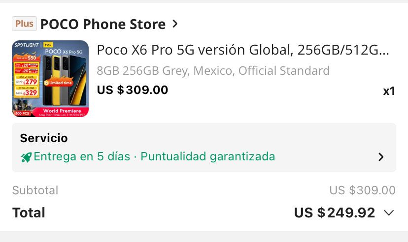 AliExpress: LANZAMIENTO OFICIAL: Celular POCO X6 PRO 8/256GB enviado desde  México en NEGRO Y GRIS, amarillo desde CHINA. ($5402 12/512gb) 