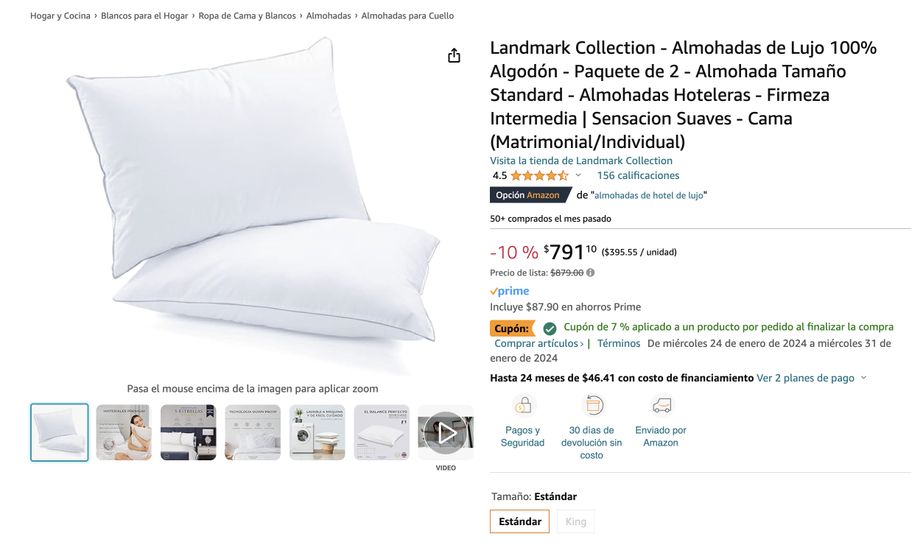 Paquete de 2 almohadas individuales estándar de calidad de hotel