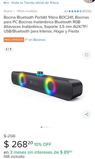 1 Hora Bocina Bluetooth Portátil, Bocinas para PC Bocinas Inalámbrica  Bluetooth RGB Altavoces Inalámbrico, Soporte 3.5