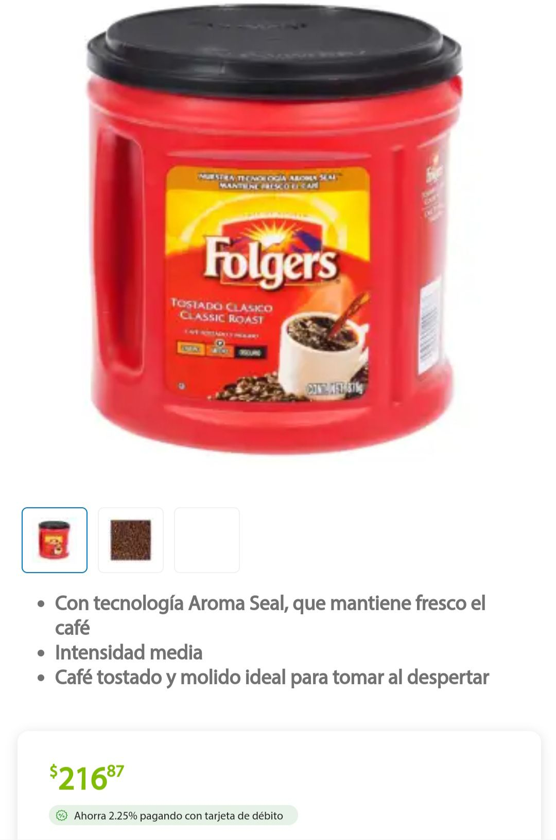 Sams Club Café tostado y molido Folgers 876 g