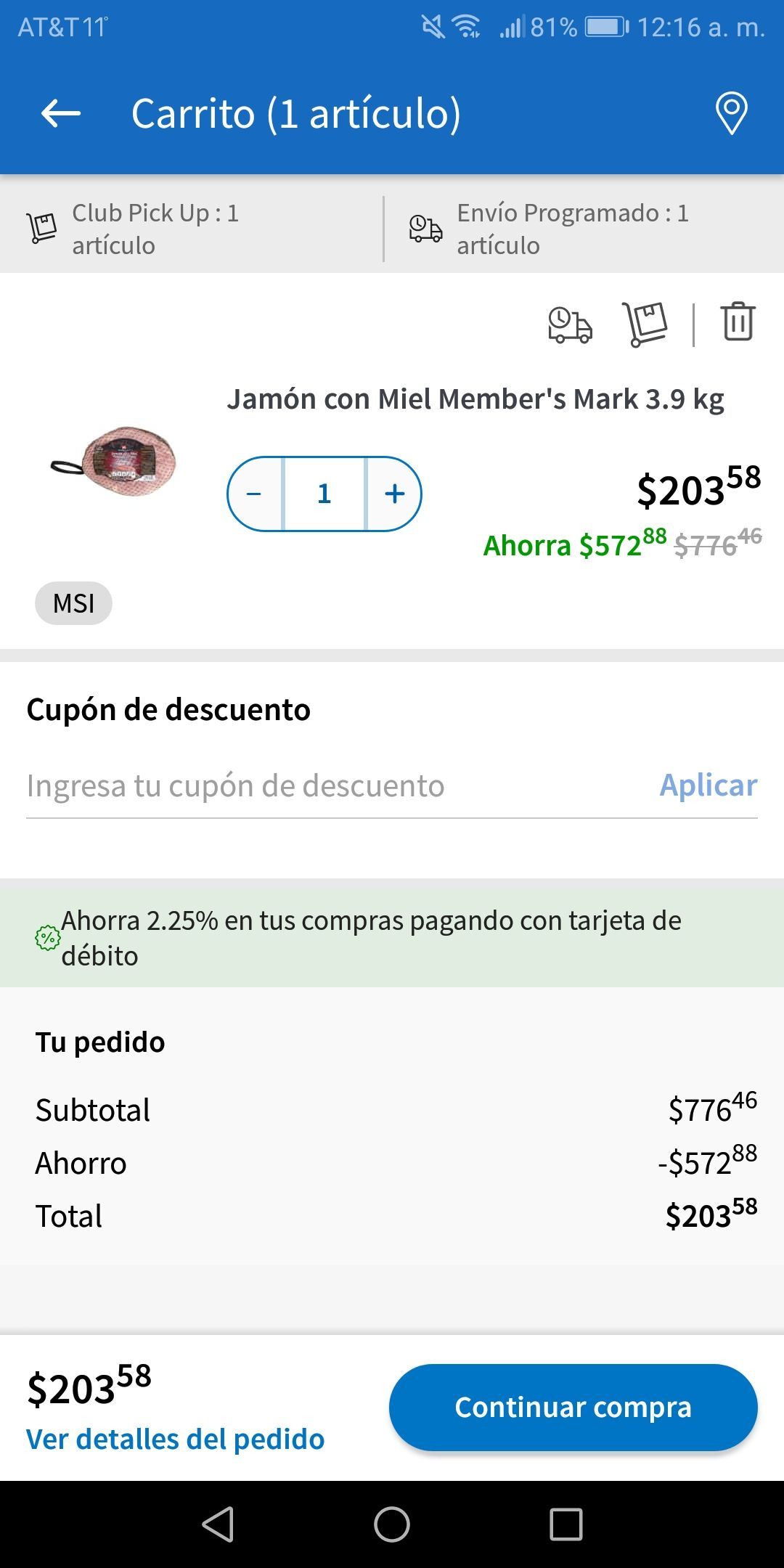 Sam's Club App: Jamón de miel 3.9 kg - promodescuentos.com