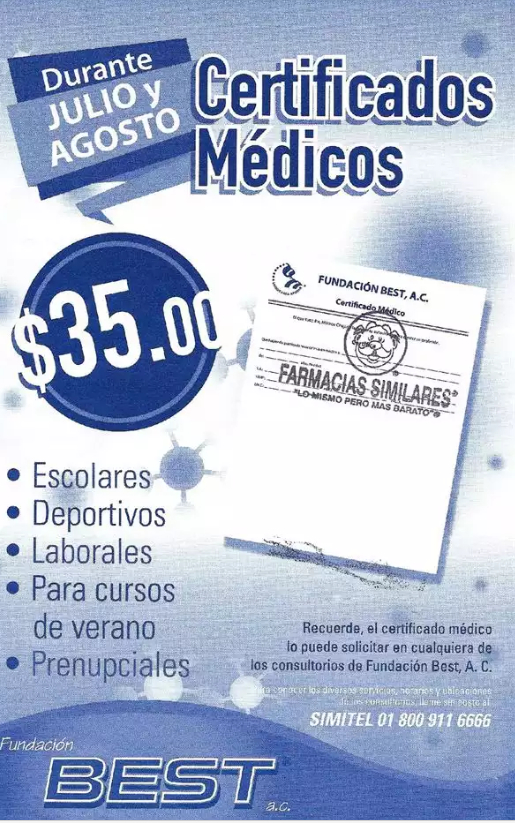 Farmacias Similares: Certificados médicos a $35 