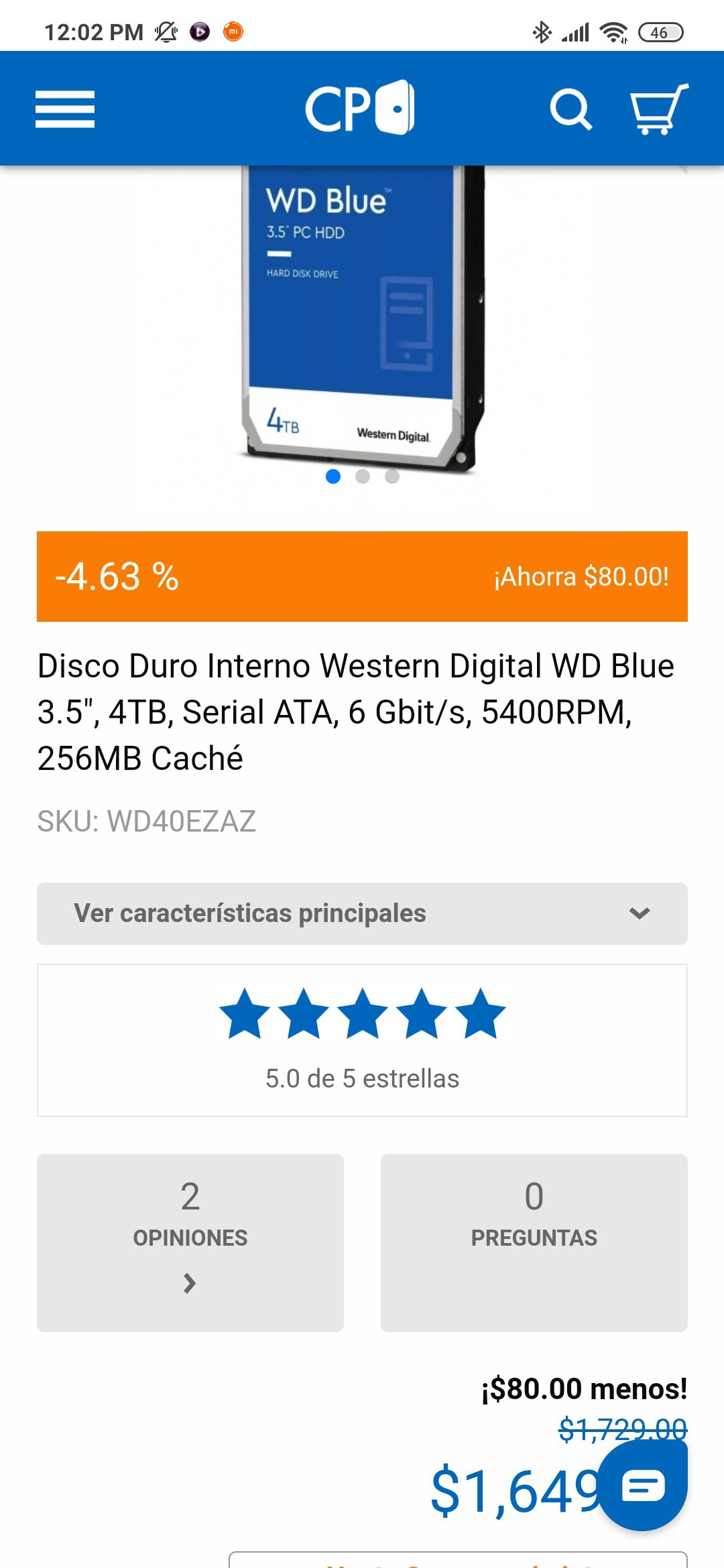 Cyberpuerta, Disco Duro Interno Western Digital WD Blue 3.5", 4TB, Serial ATA, 6 Gbit/s, 5400RPM, 256MB Caché