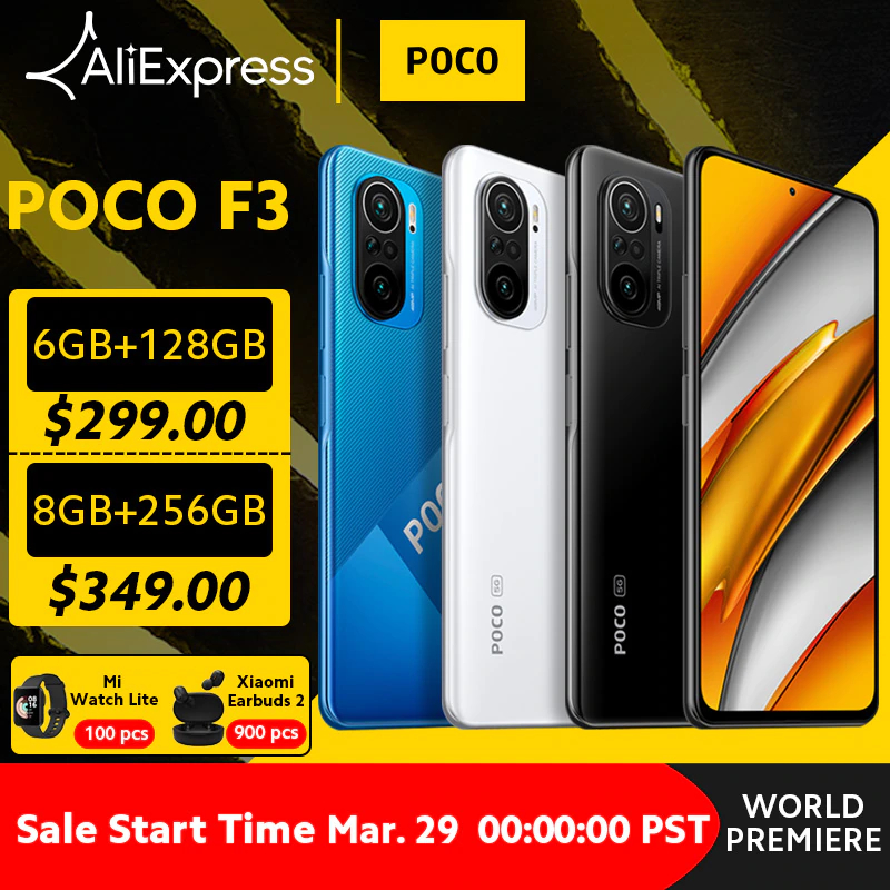 AliExpress: Poco F3 6GB/128Gb Versión Global, SD 870, 5G, AMOLED, 120 Hz (29/03)