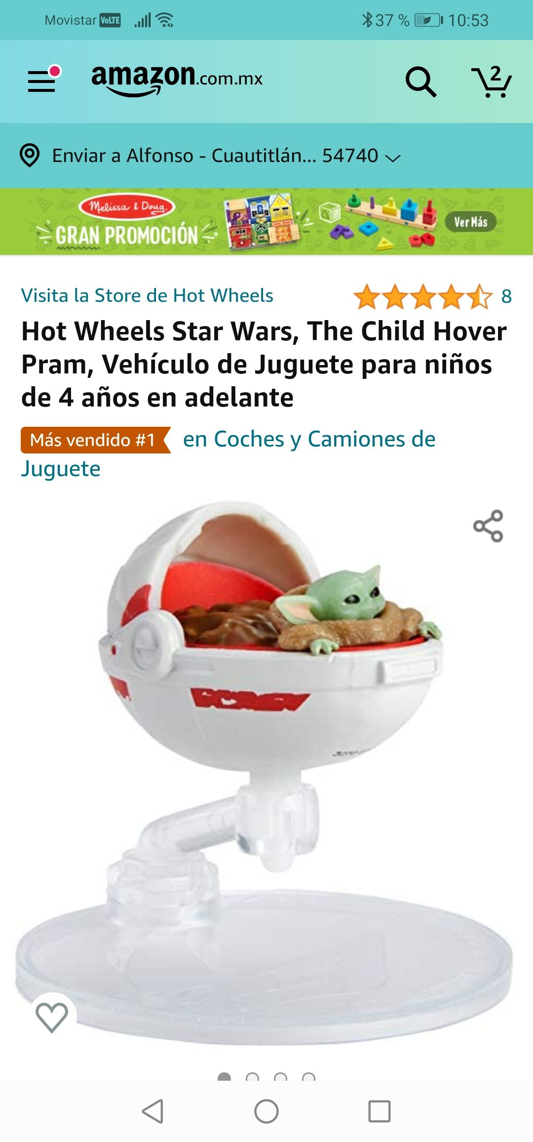 Amazon : Hot Wheels Star Wars, The Child Hover Pram, Vehículo de Juguete para niños de 4 años en adelante