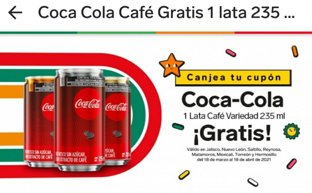 7ELEVEN: GRATIS COCA-COLA CAFE LATA DE 235ml, CUIDADES SELECCIONADAS