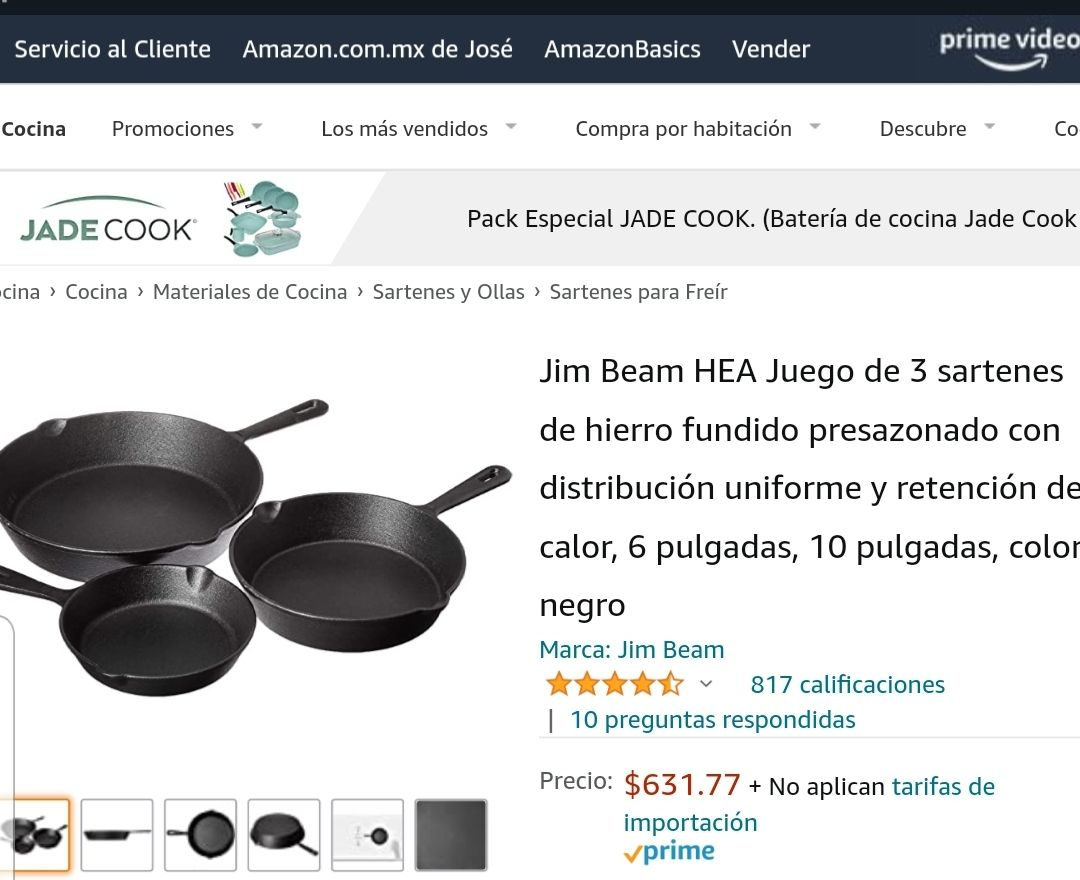 Amazon: Jim Beam HEA Juego de 3 sartenes de hierro fundido 