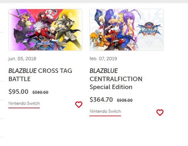 Nintendo, Juegos de Blazblue en Eshop