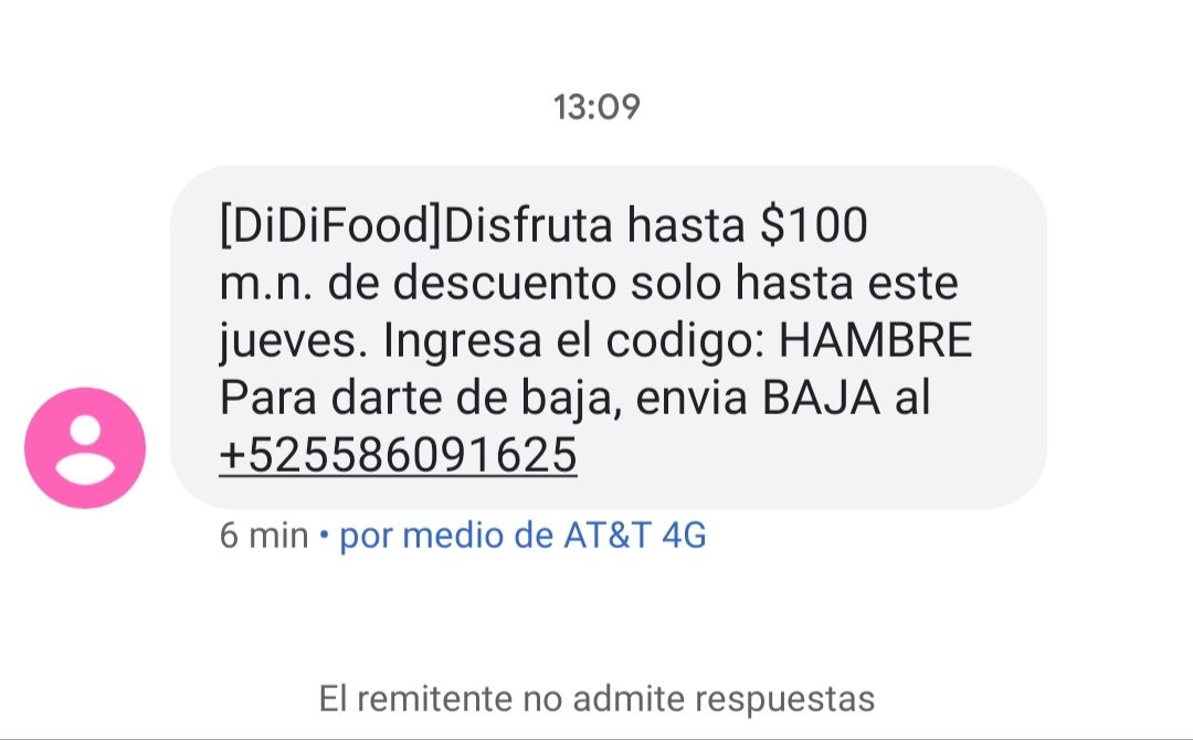 $100 de descuento hasta el jueves en DIDI FOOD