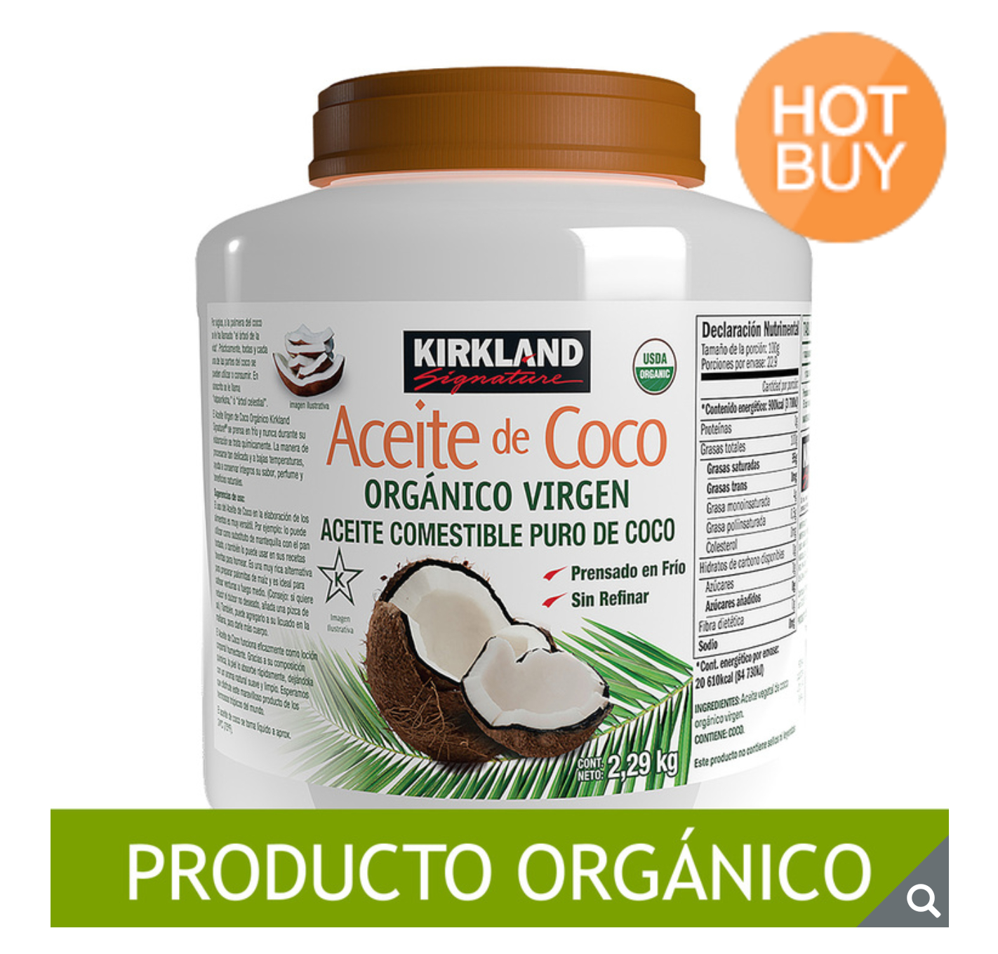 COSTCO: Aceite De Coco Orgánico Virgen Kirkland Signature 2.48 L