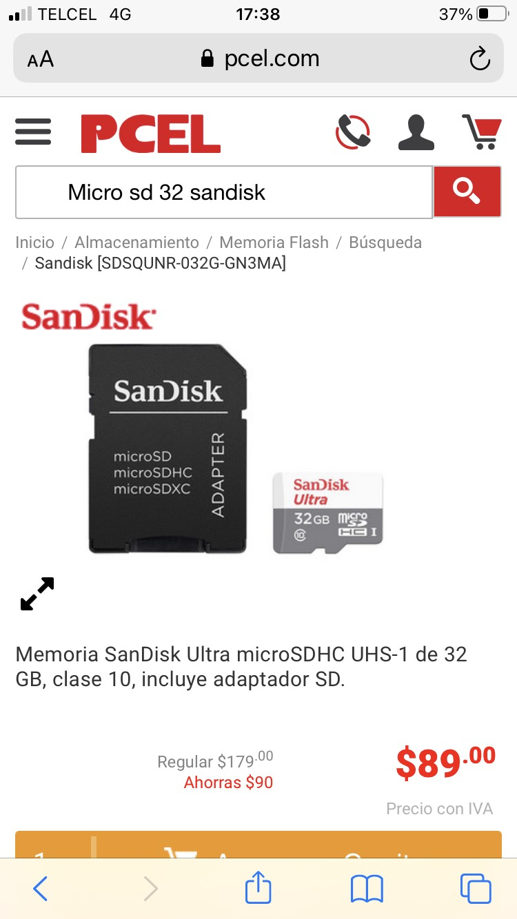 PCEL: Micro SD de 32 Sandisk con adaptador