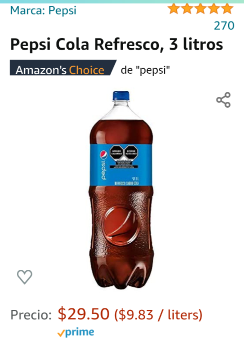 Amazon: Pepsi de 3lts (Precio comprando 10)