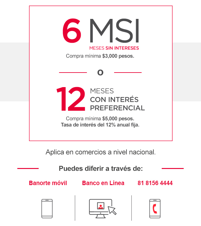 Promocion Banorte: En abril difiere tus compras a 6 MSI Y 12 MCI