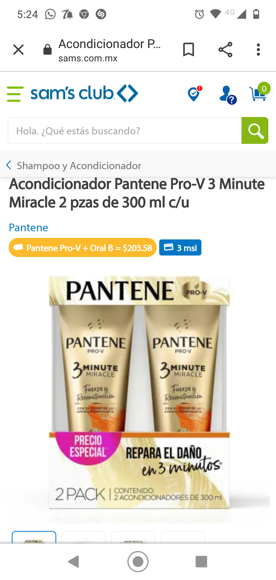 Sam's Club: 2 acondicionadores pantene 300 ml más 4 pasta Dental orale b white