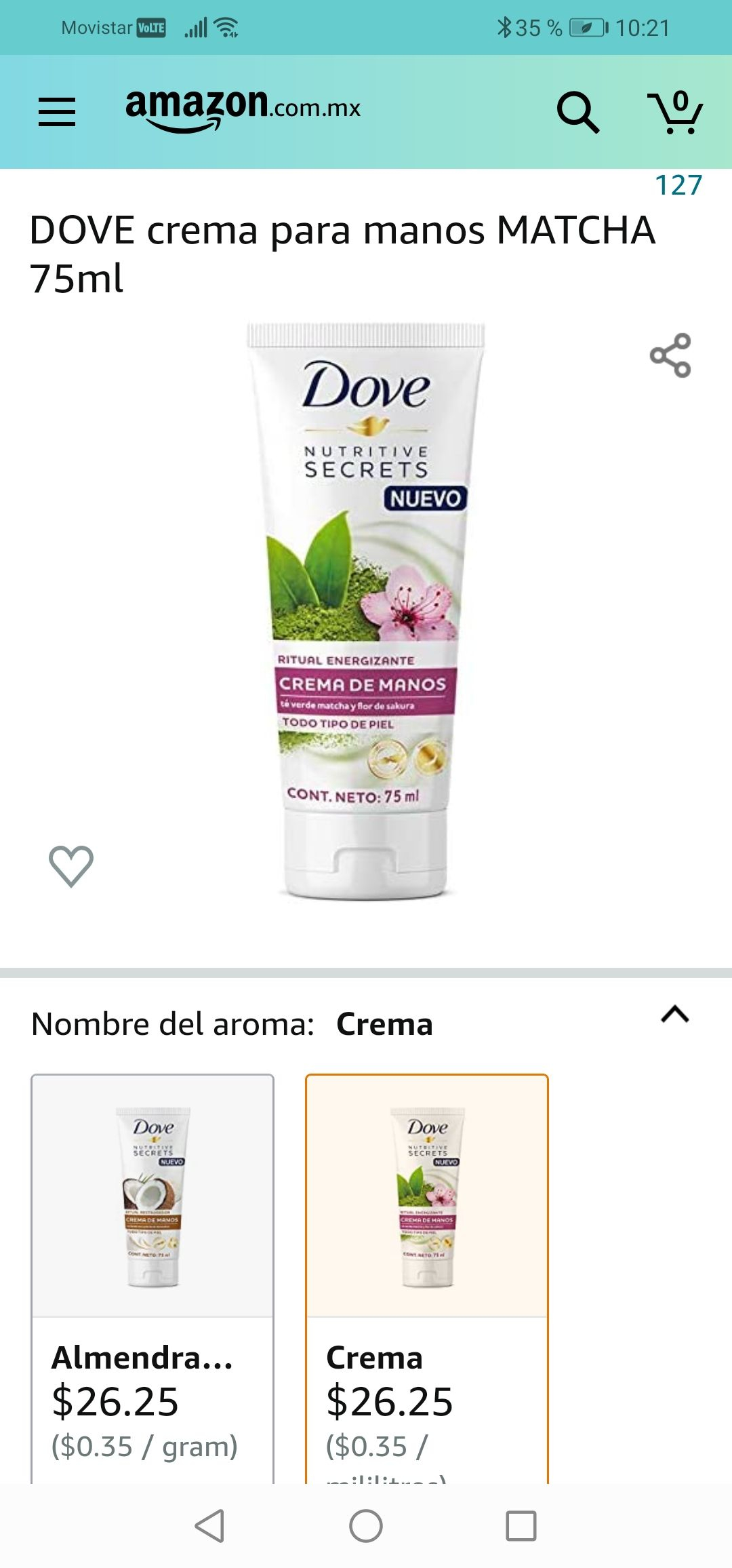 Amazon: DOVE crema para manos MATCHA 75ml