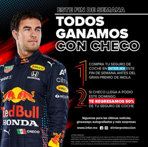 Compra tu seguro de auto y te regresan el 50% si Checo PEREZ llega al Podio del Gran Premio de Imola (Ojo mañana parte 2°)