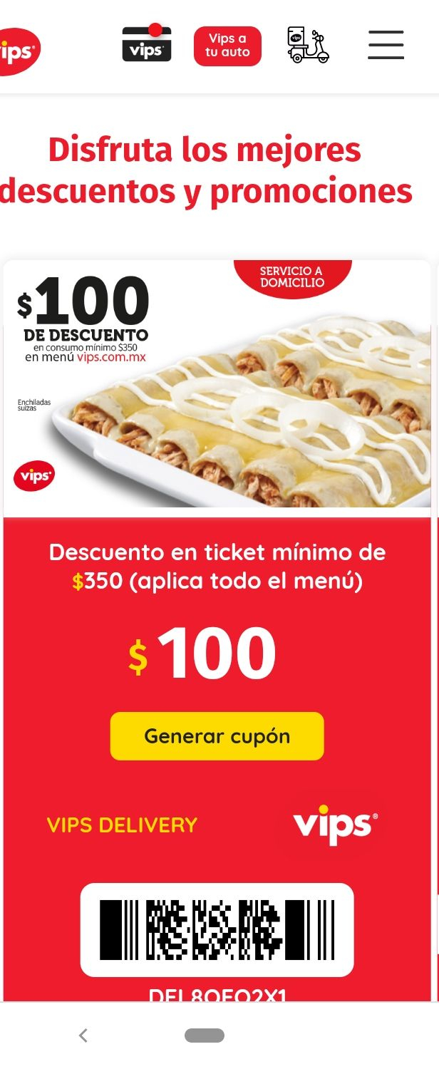 Vips $100 de descuento en ticket mínimo de $350