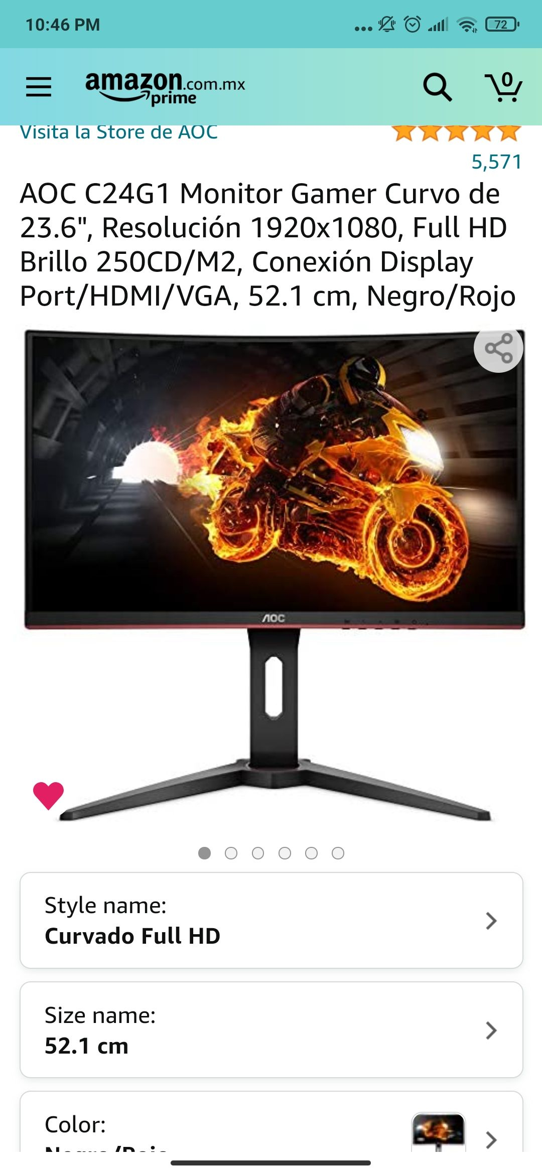 Amazon: AOC C24G1 Monitor Gamer Curvo de 23.6" 144hz, Full HD Brillo 250CD/M2, Conexión Display Port/HDMI/VGA, Negro/Rojo