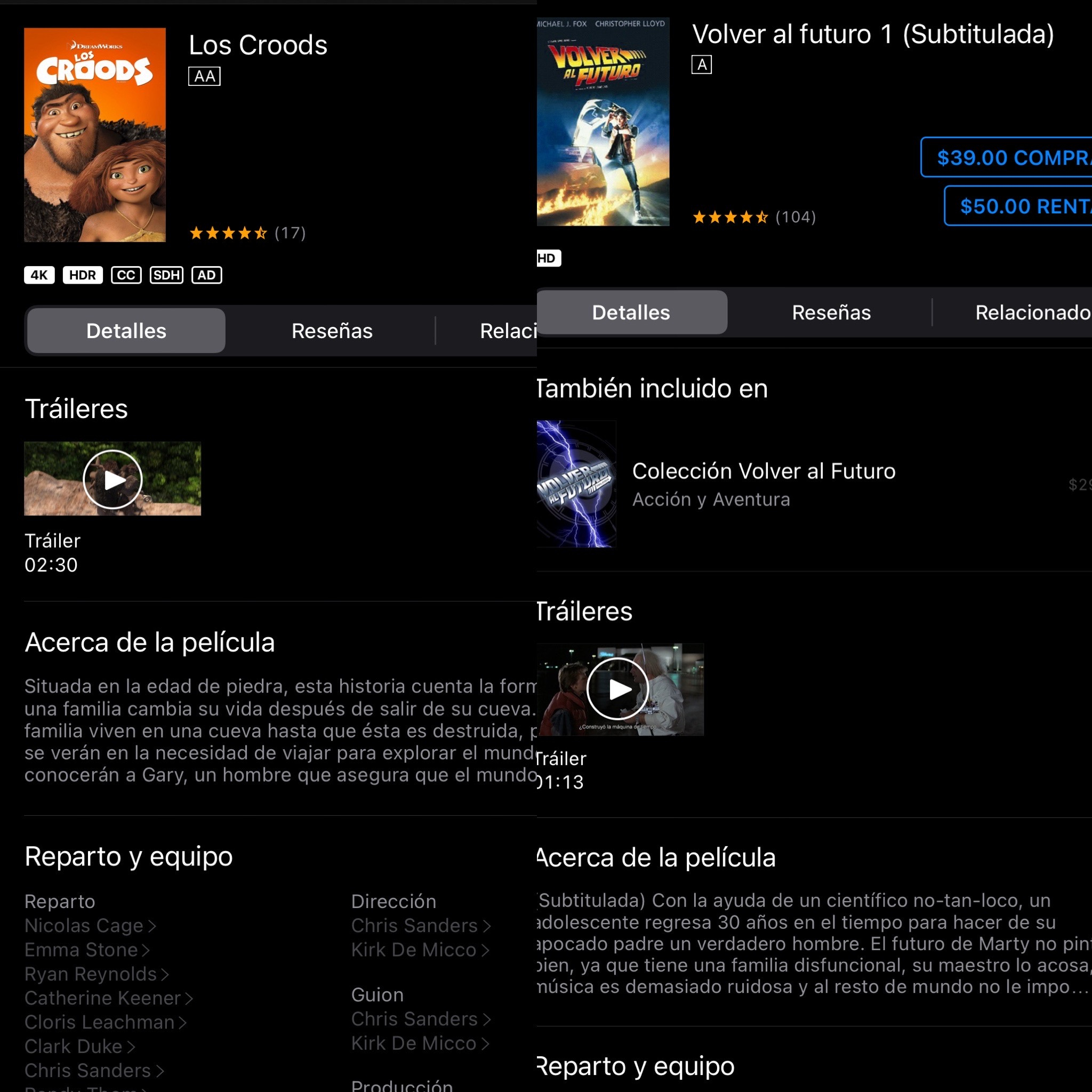 iTunes : Croods 4K / Volver Al Futuro