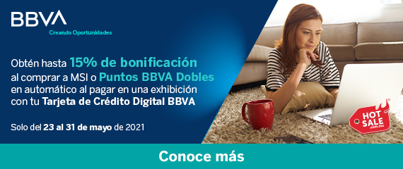 Promociones Hot Sale 2021: BBVA - 15% de bonificación al comprar a MSI o puntos dobles