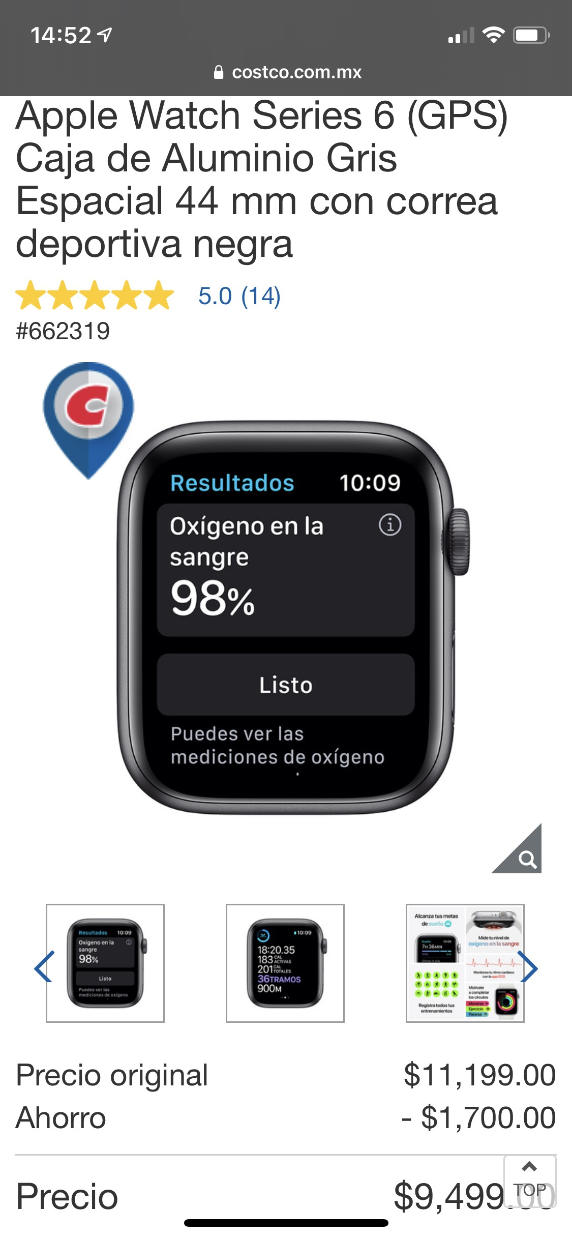 Costco: Apple Watch Series 6 (GPS) Caja de Aluminio Gris Espacial 44 mm con correa deportiva negra