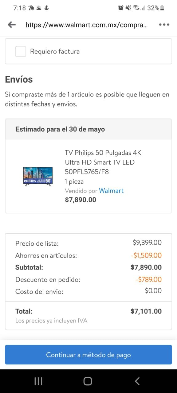 Walmart: Pantalla Phillips 50"