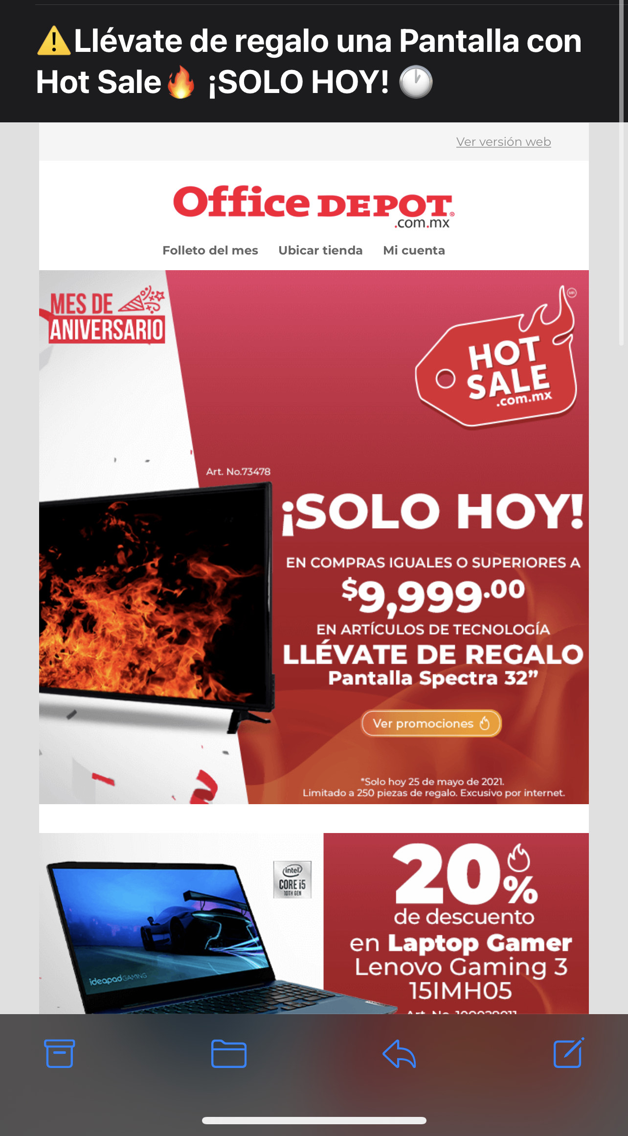 Pantalla gratis al comprar 9999 en Office Depot