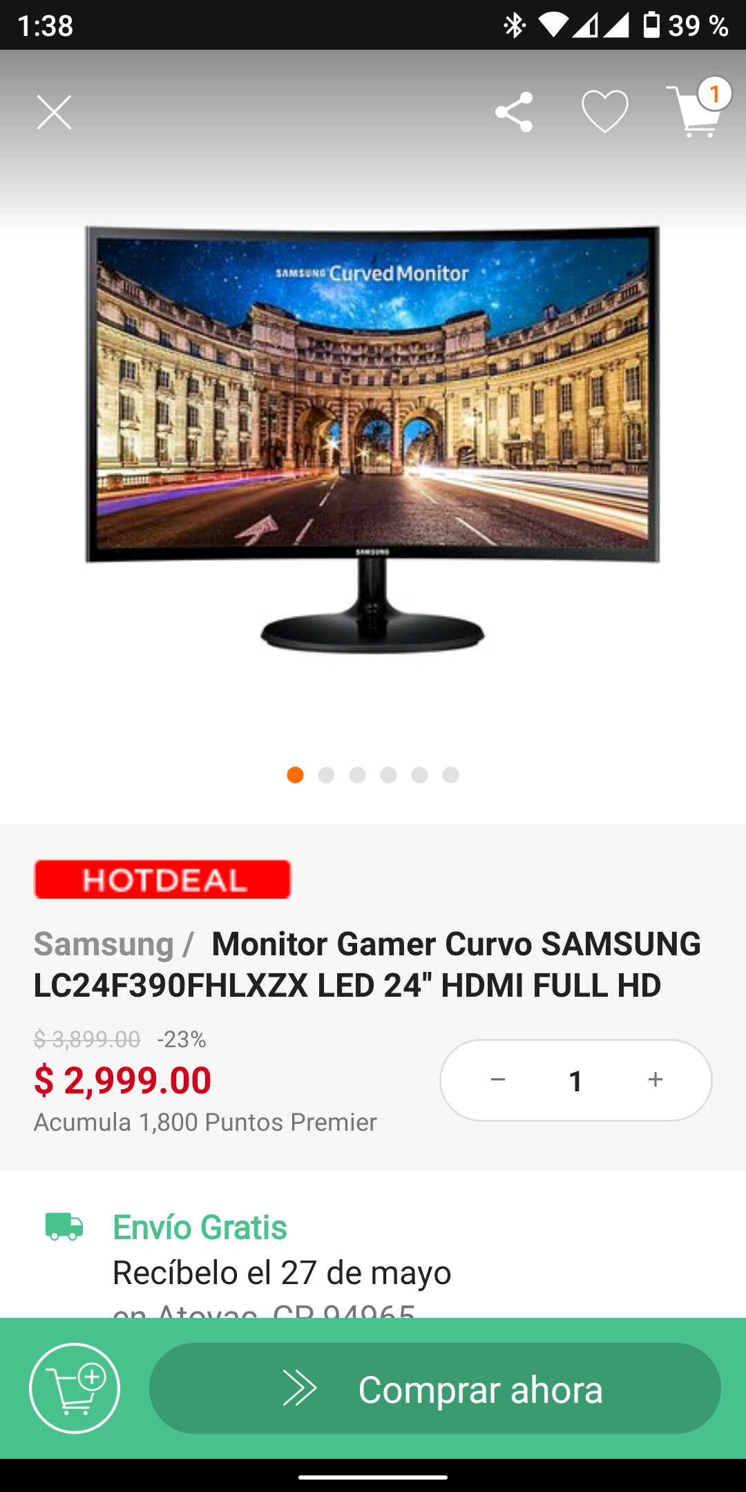 Linio: Monitor curvo Samsung 24