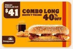 Burger King: Combo Long Huevo y Tocino