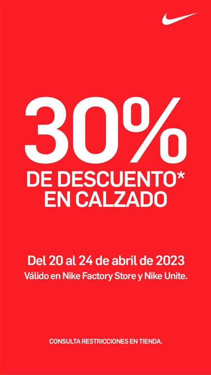 Nike Factory Store: 30% OFF en calzado y 40% en ropa (a partir de 2 prendas)