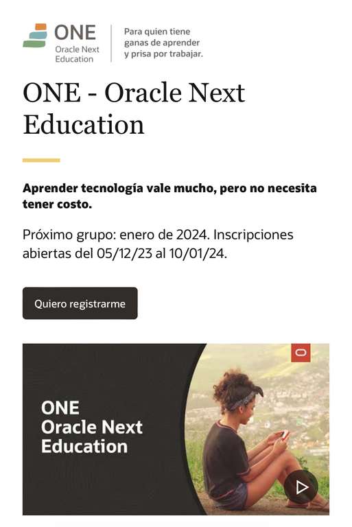 ONE - Oracle Next Education - 100% Gratis
