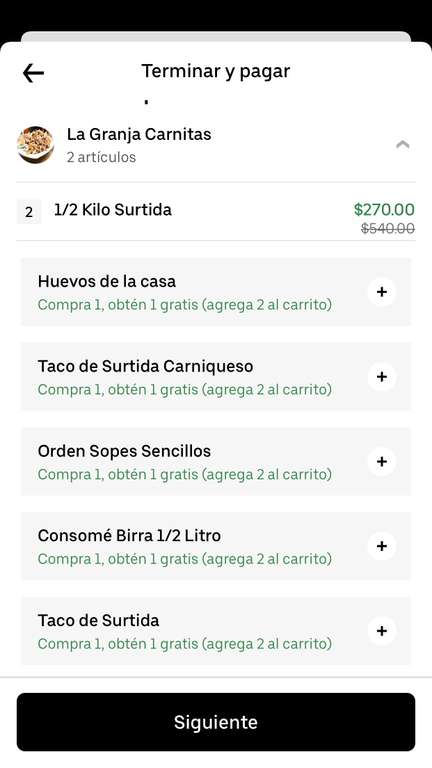 Uber Eats [Uber One]: 1 KG de carnitas en 60 pesitos en La granja Carnitas (CDMX centro)