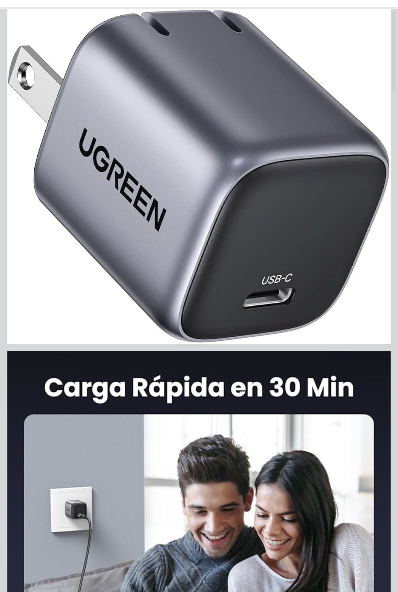 Amazon: UGREEN Nexode 20W Mini Cargador USB C GAN Portátil, Carga Rápida PD