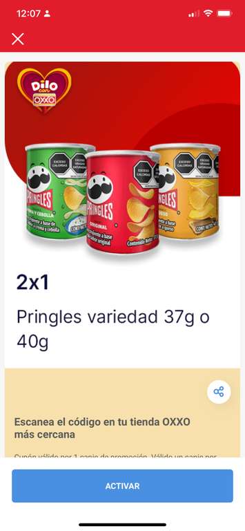 Pringles 2x1 en Oxxo