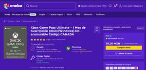 ENEBA GAME PASS ULTIMATE CANADA - Xbox Game Pass Ultimate – 1 Mes de Suscripción (Xbox/Windows) No acumulable Código CANADA