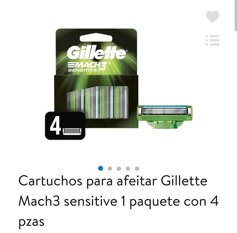 Walmart: Cartuchos para afeitar Gillette Mach 3 sensitive 1 paquete con 4 piezas