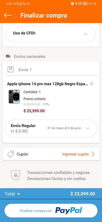 Linio: Iphone 14 Pro Max 128gb (Pagando con PayPal)