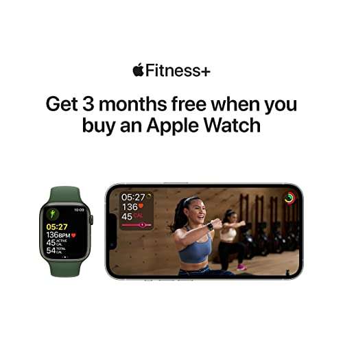 Apple Watch Series 7 (GPS, 45MM) Caja de aluminio verde con correa deportiva Clover, Regular (Reacondicionado)