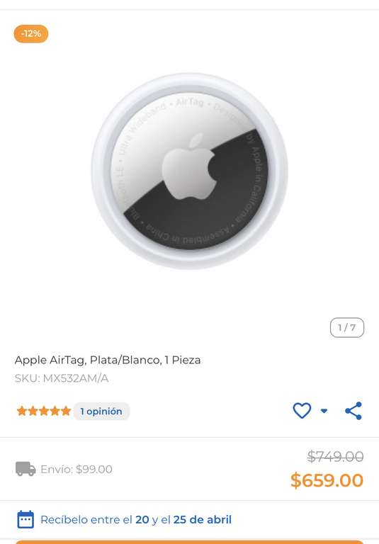 CyberPuerta: Apple AirTag, Plata/Blanco, 1 Pieza