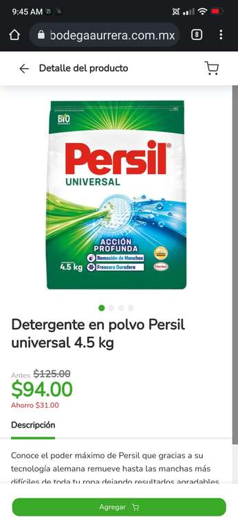 Bodega Aurrera: Detergente en polvo Persil universal 4.5 kg
