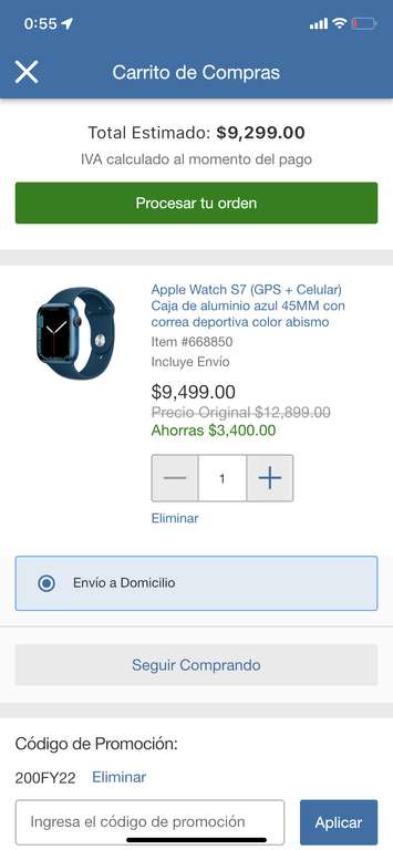 Costco: Apple Watch S7 (GPS + Celular) Caja de aluminio azul 45MM con correa deportiva color abismo