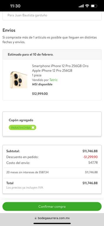 Bodega Aurrera: iPhone 12 Pro 256 gb reacondicionado