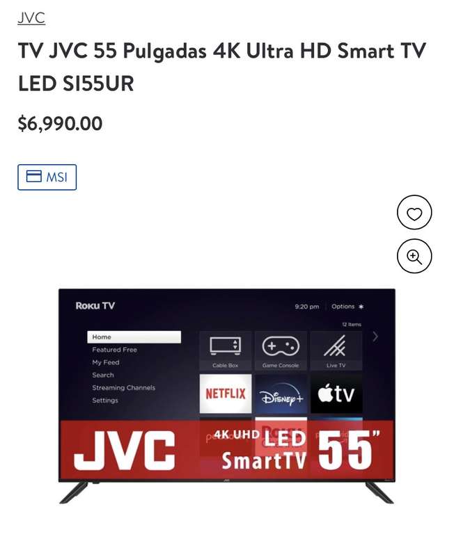 Walmart: TV JVC 55 Pulgadas 4K Ultra HD Smart TV LED SI55UR | Pagando con TDC Digital BBVA a 18 MSI