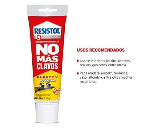 Amazon: Resistol No Más Clavos Fuerte y Fácil, adhesivo fuerte, pegamento para madera, cerámica, metal y más, Resistol blanco