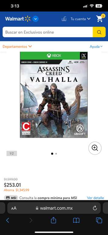 Assassin's Creed Valhalla Xbox One Físico walmart
