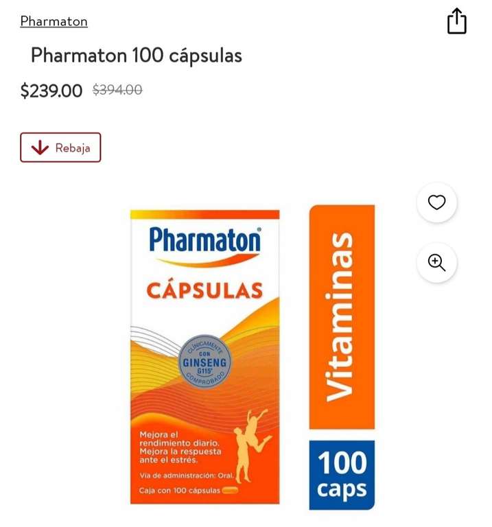 Walmart: Pharmaton Multivitamínico 100 cápsulas