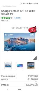 Costco: Sharp Pantalla 65" 4K UHD Smart TV con cupón Paypal y BBVA TDC