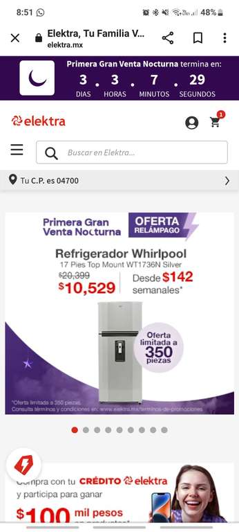Elektra: Refrigerador Whirpool 17 pies 350 piezas con PayPal